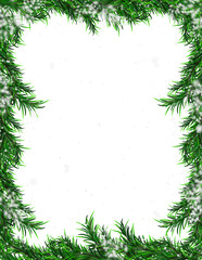 Christmas winter background, snowfall fir tree branches frame border