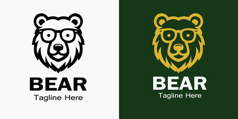A stylish bear logo design featuring glasses and a minimalist, black outline. Ideal for modern branding, tech companies, or businesses seeking a unique and friendly mascot