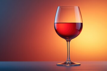 A Single Glass of Red Wine Glows Warmly Against a Beautiful Gradient Background