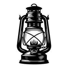 Vintage Kerosene Lantern Silhouette with Angular Flame for Retro T-Shirt Design
