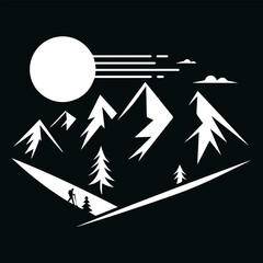Outdoor Adventure Branding with Minimalist Mountain and Hiker Silhouettes
