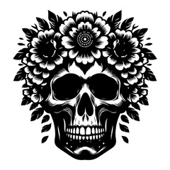 Floral Skull Design with Flower Crown for T-Shirt Graphics and Logo Branding