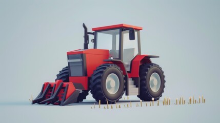 Fototapeta premium Minimalist 3D Red Tractor Illustration