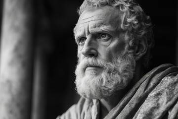 Fototapeta premium Reflections of a Stoic Philosopher in Timeless Black and White Imagery