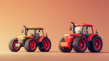 Fototapeta premium Minimalist 3D Tractors in Soft Color Palette
