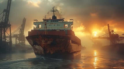 Obraz premium Cargo Ship at Sunset