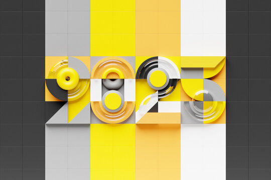 2025 calligraphy with 3d numbers on  colorful   background with New Year celebration balls for flyers, posters, signs for business design, brochures, cards, banners, postcards. 3D illustration - Powered by Adobe