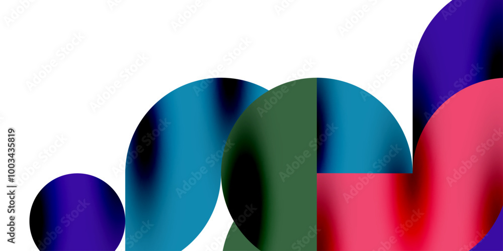 Poster Tech minimal circular shapes geometric art. Vector modern circles