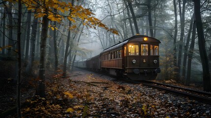 Obraz premium Train in the Forest. Wallpaper. Wallpaper