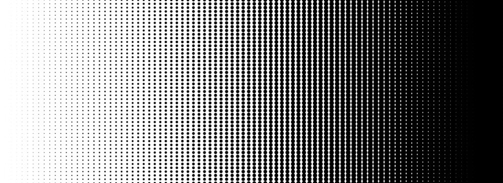 Dotted halftone gradient texture. Fading polka dot background. Repeated dots gradation pattern. Black vanishing comic pop art overlay backdrop. Halftone raster effect wallpaper. Vector overlay