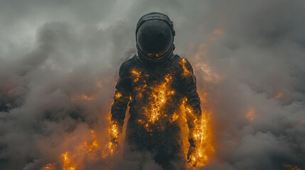solitary astronaut figure in a sleek helmet floats in the vast emptiness of space. The scene symbolizes exploration, human curiosity, and the quest for knowledge beyond our planet