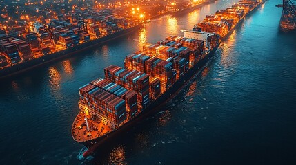 A world map displaying AI-managed container ship routes, optimizing supply chain logistics for efficient global trade
