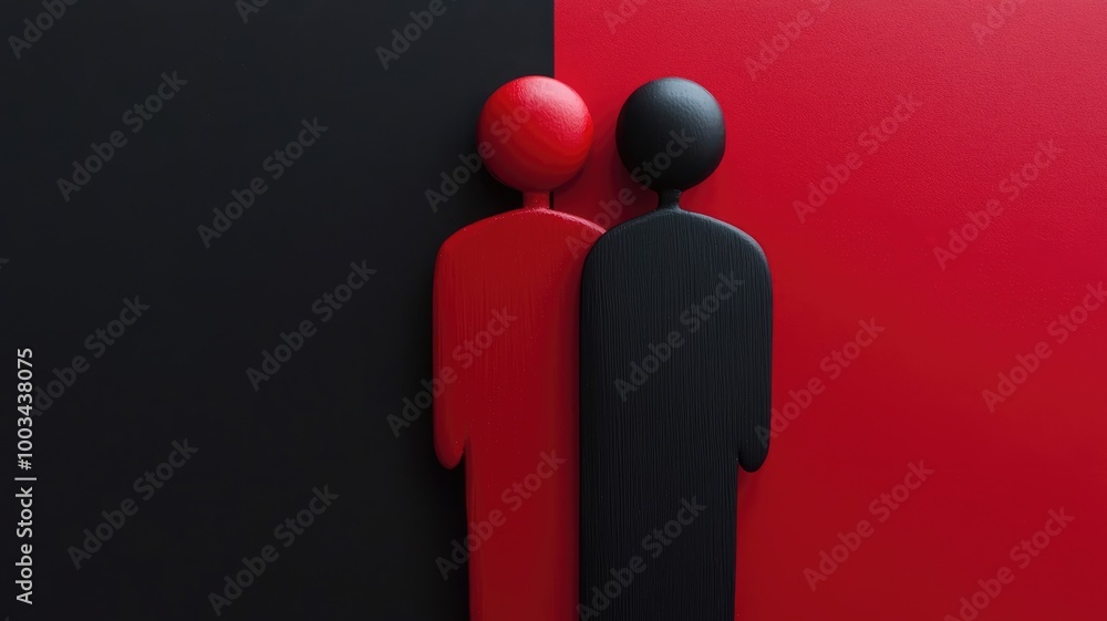 Poster abstract design with two figures on contrasting black and red background