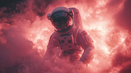 solitary astronaut figure in a sleek helmet floats in the vast emptiness of space. The scene symbolizes exploration, human curiosity, and the quest for knowledge beyond our planet
