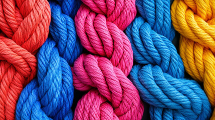 tangled pile of colored ropes symbolizes confusion, chaos, and complexity. The vibrant colors suggest diversity, while the knots represent challenges and obstacles in life