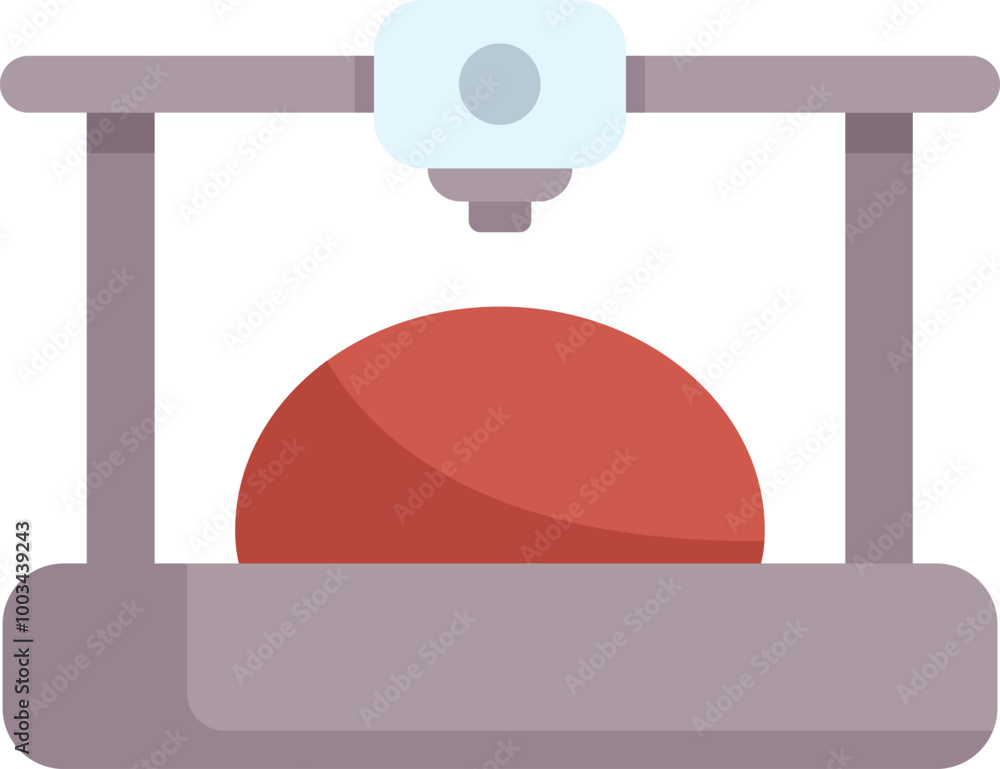 Poster 3d printer creating a red hemisphere layer by layer, showcasing additive manufacturing in action