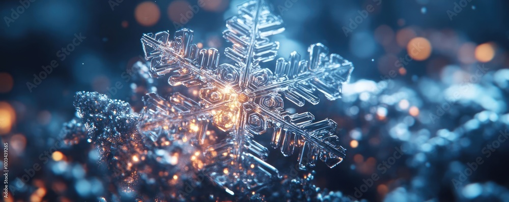 Poster a close-up view of a beautiful snowflake shimmering against a textured background, highlighting its 