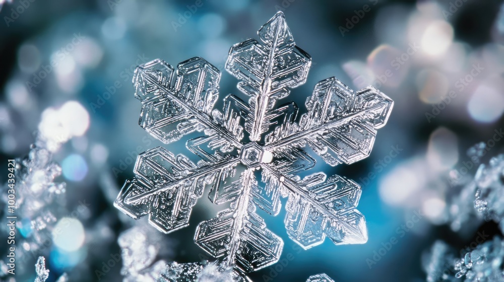 Aufkleber a close-up of a beautifully intricate snowflake, showcasing its unique geometric patterns against a 