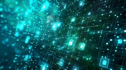 Fototapeta premium Abstract Cyber Network with Glowing Data Streams and Security Lock Icons