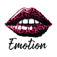 Leopard lips printed vector, Emotional lips, Pink leopard lips, Wild girl vector illustration, Pink lips kiss, Kissing lips with leopard print.