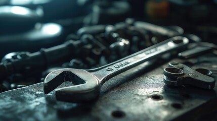 Mechanic's Wrench on Metal Table