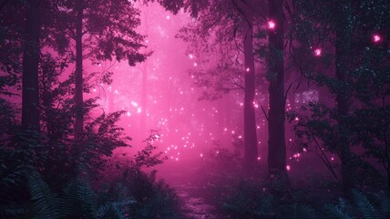Fototapeta premium A Mystical Pink Forest with Glowing Lights