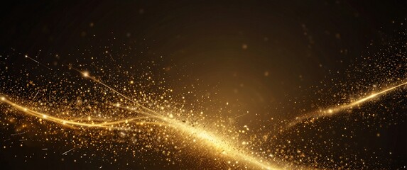 Obraz premium close up of a glass of champagne, A luxurious abstract background featuring glittering gold sparks and smooth textures, illuminated by soft spotlights. The glowing effect and elegant gradient