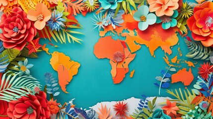 Colorful Paper Collage Art: World and Globe Design for an Eco-Friendly School Project