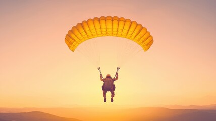 A person enjoying an exhilarating parachute experience against a stunning sunset backdrop, capturing the thrill of adventure.