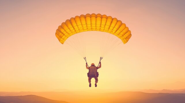 A person enjoying an exhilarating parachute experience against a stunning sunset backdrop, capturing the thrill of adventure.