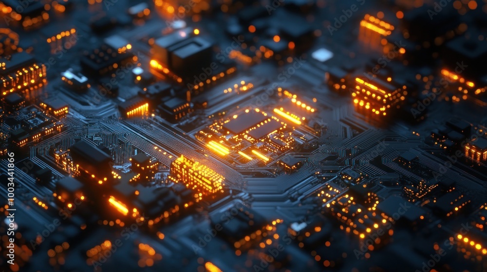 Poster close-up of a circuit board with glowing components