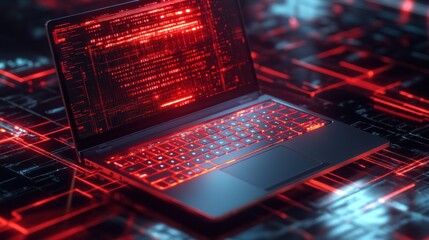 Cyberpunk Laptop with Red Neon Lights