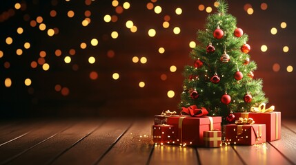 Christmas Tree With Gifts and Bokeh Lights