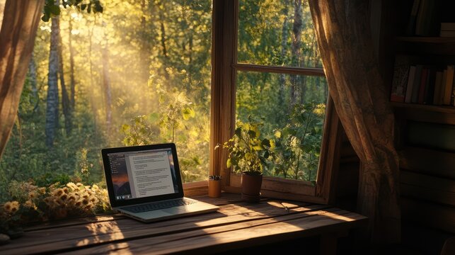 Misty Morning Light in the Autumn Forest