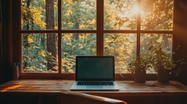 Misty Morning Light in the Autumn Forest
