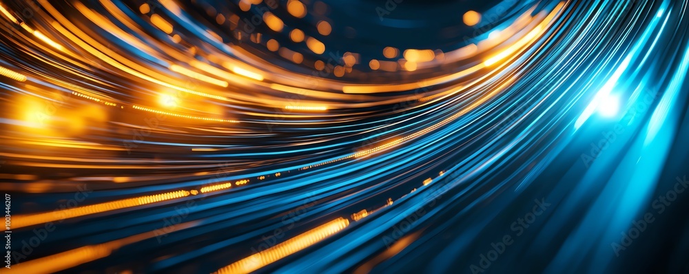 Aufkleber abstract vibrant light trails in blue and orange, creating a dynamic and energetic movement effect.
