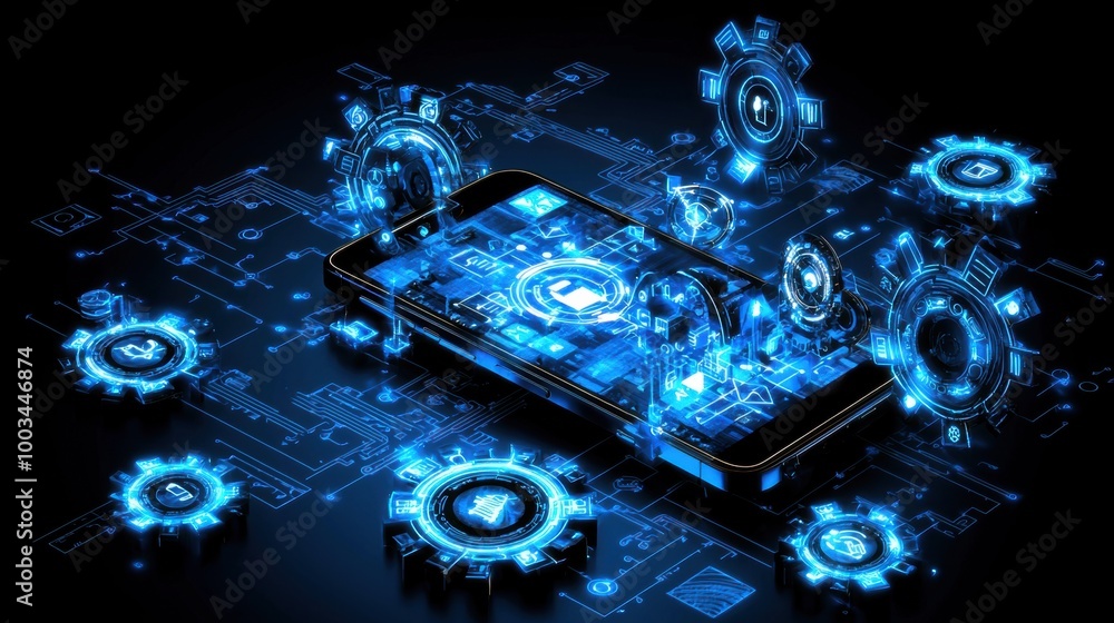 Aufkleber futuristic technology concept with smartphone and ui elements