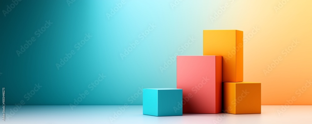 Aufkleber colorful geometric blocks arranged in ascending order on a smooth surface against a gradient backdro
