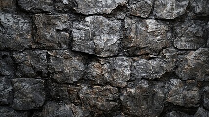 Obraz premium Close-up of a Rough, Dark Gray Stone Wall