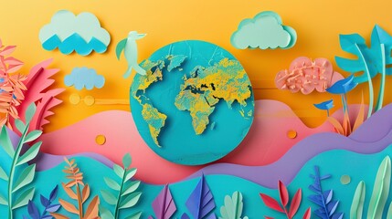 World Globe and Collage Art: Eco-Friendly School Project Banner with Humanity Theme