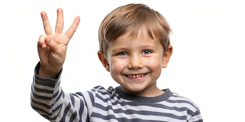 A child's small fingers illustrate counting two and five, isolated against a white background. The image features a