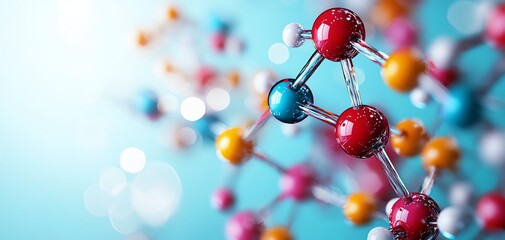 Colorful molecular structure against a soft blue background representing chemistry and science.
