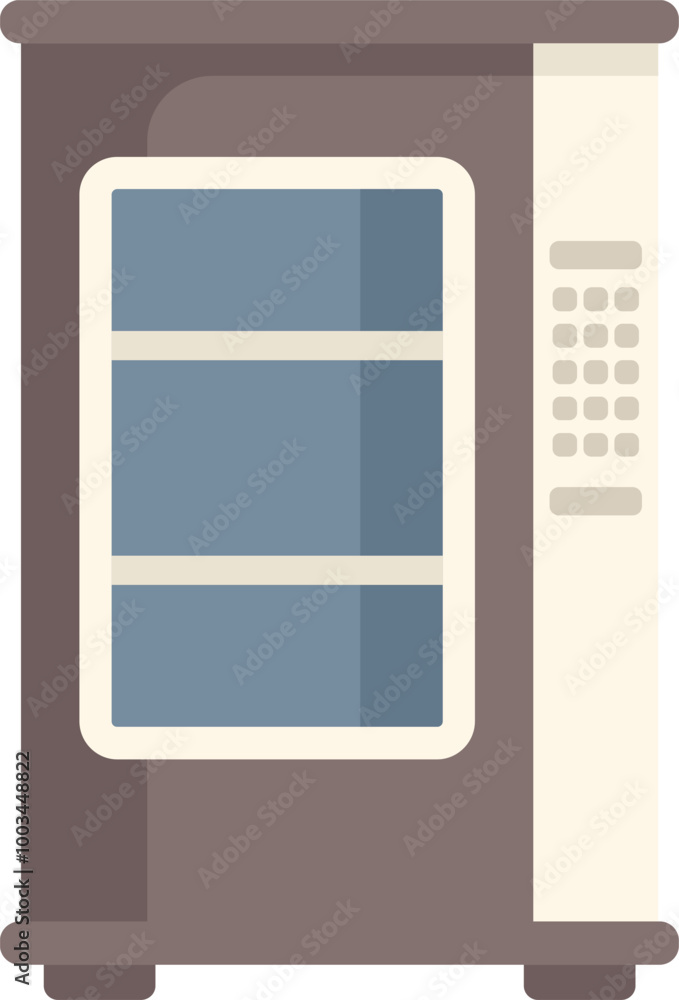 Poster icon of a vending machine dispensing drinks and snacks, featuring a sleek design and multiple select
