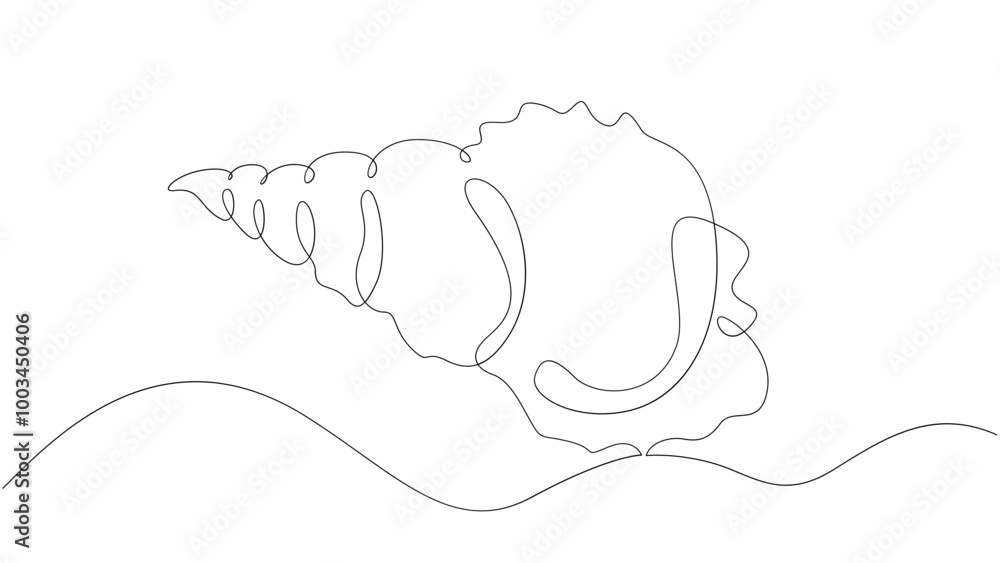 Aufkleber seashell clam shell.set of sea ocean elements.one continuous line .one continuous drawing line logo 