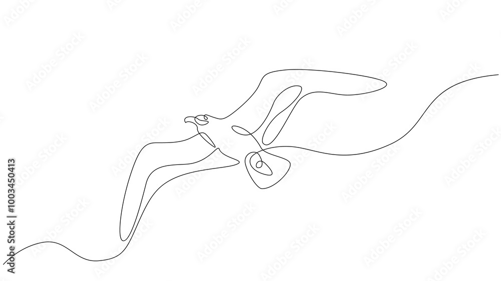 Aufkleber seagull flies in the sky.set of sea ocean elements.one continuous line .one continuous drawing line 