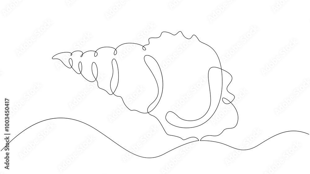 Poster seashell clam shell.set of sea ocean elements.one continuous line .one continuous drawing line logo 