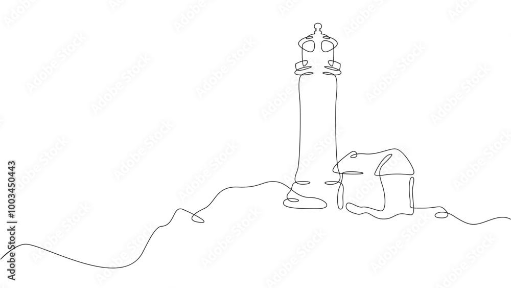Poster lighthouse on the coast.set of sea ocean elements.one continuous line .one continuous drawing line l