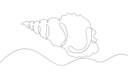 Seashell clam shell.Set of sea ocean elements.One continuous line .One continuous drawing line logo isolated minimal illustration.