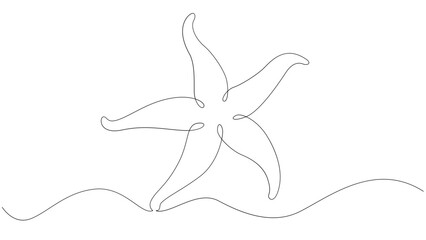 Oceanic starfish. Set of sea ocean elements.One continuous line .One continuous drawing line logo isolated minimal illustration.