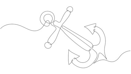 Large sea anchor of the ship.Set of sea ocean elements.One continuous line .One continuous drawing line logo isolated minimal illustration.